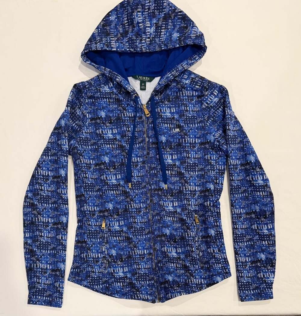 Y2K Vintage Lauren Ralph Lauren Full gold Zip Hoodie Size S Blue WhiteJacket